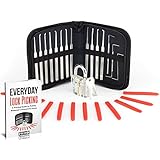 PRIMO 15 Piece Lock Pick Set with Clear Practice Lock and Lock Picking Ebook - Includes Stainless Steel Locksmith Picks, See Through Practice Lock, Case, Grip Pads, and Visual How-to Ebook Guide