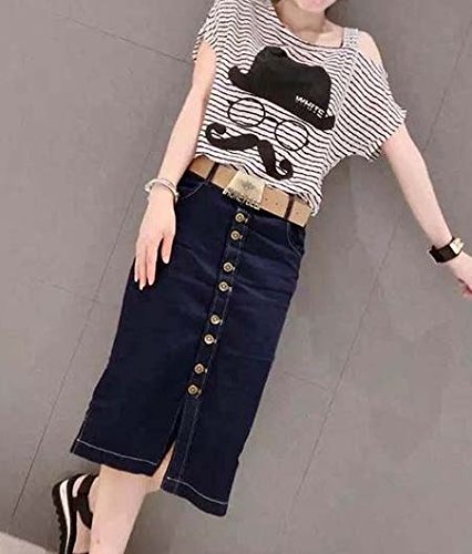 (ALLURE) デニム スカート ペンシル タイト フロントボタン ロング ミモレ丈 ブルー AF0510