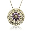 18k Gold Plated Sterling Silver African Amethyst and Diamond Accent Pendant, 18"