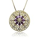 18k Gold Plated Sterling Silver African Amethyst and Diamond Accent Pendant, 18"