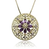18k Gold Plated Sterling Silver African Amethyst and Diamond-Accent Pendant, 18