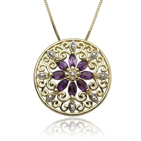 18k Gold Overlay Sterling Silver African Amethyst w/ Diamond-Accent Necklace, 18
