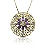 18k Gold Plated Sterling Silver African Amethyst and Diamond Accent Pendant, 18"