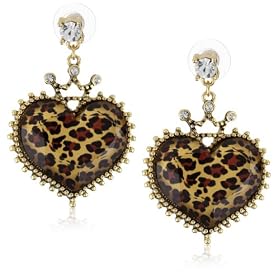 Betsey Johnson Lovely Leopard Large Heart Drop Earrings