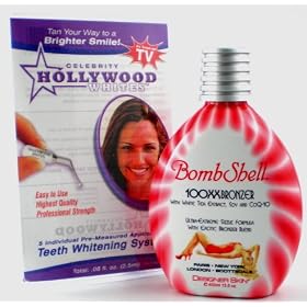 COMBO SPECIAL Bombshell Tanning Tingler and Celebrity Hollywood Whites Teeth Whitening Kit. Serious Tanning!