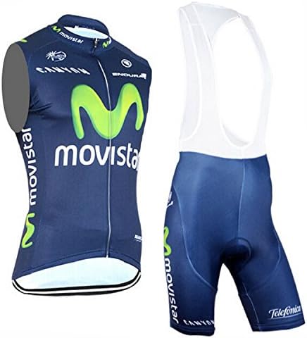 2016 Outdoor Sports Pro Team Mens Sleeveless Movistar Blue Cycling Jersey and Shorts Set (Bib suit, XL)