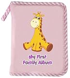 Baby Photo Album - My First Family Album - 4X6 - by LittleDrooly - small - soft - Infant Development Toy - Includes baby safe mirror and a loop to hang on a stroller, crib, car seat or play pen. Surface washable - PINK