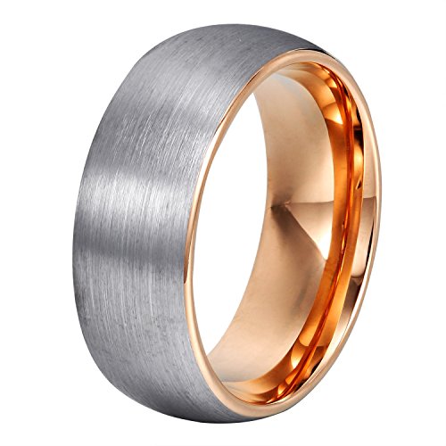 Will Queen Domed Matte Tungsten Wedding Bands, Rose Gold Interior Anniversary Rings for Men Comfort Fit 8mm (8.5)