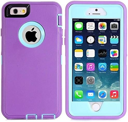 For Iphone 6 Plus Case,Iphone 6s Plus Case (5.5 Inch),Fivers(TM) Heavy Duty 3 in 1 Case Shakeproof Built-in Screen Protector with Pure Colour Hollow Out Logo Desig Phone Cases (Purple Blue)