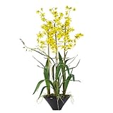 Yellow Oncidium w/Black Vase Silk Flower Arrangement