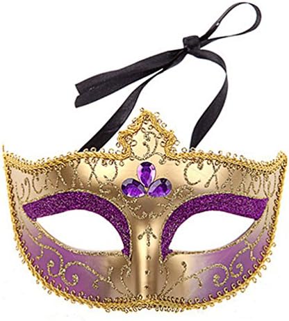 Purple Glitter Painted Crown Venetian Christmas Party Masks