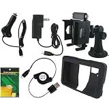 Skque Garmin 200w Series Black Silicone Skin Case Cover + Car Mount + Wall Charger + Car Charger + Screen Protector + USB Data Cable Bundle Kit Set