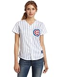 MLB Chicago Cubs Women's Short Sleeve 5 Button Synthetic Replica Jersey (Wht/Royal Pinstrp, Small)