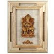 Small Recycled Board Ganesh Wall Hanging in a Cane Frame