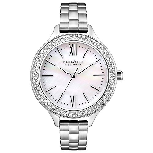 Caravelle New York 43L165 - Reloj analógico de cuarzo para mujeres, correa de acero inoxidable, color plateado