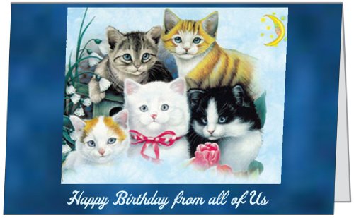 Birthday Happy From All of Us Gang Office Family Cat Cute Kitten Greeting Card 5x7 by QuickieCards On Sale