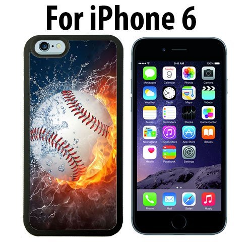 Ice and Fire Powerful Baseball Custom Case/ Cover/Skin *NEW* Case for Apple iPhone 6 - Black - Rubber Case (Ships from CA) Custom Protective Case , Design Case-ATT Verizon T-mobile Sprint ,Friendly Packaging - Slim Case