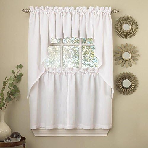 Ribcord Solid Color Kitchen Tier Curtain Pair, 54W x 36L, White