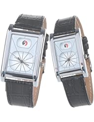 Orient Idea Ori-0223E Pair of Elegant His & Her Quartz Wrist Watches with Synthetic Leather Strap for Couple Lovers - Black