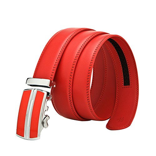Xhtang Men's Automatic Buckle Ratchet Belt 115cm Red