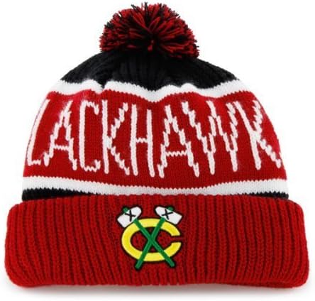 Chicago Blackhawks Red "C Calgary" Beanie Hat with Pom - NHL Cuffed Winter Knit Toque Cap by Forty Seven '47 Brand