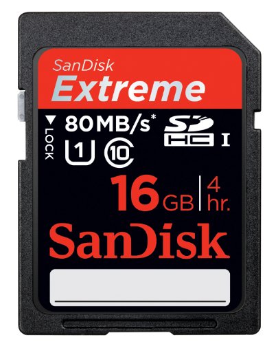 SanDisk Extreme 16 GB SDHC Class 10 UHS-1 Flash Memory Card 80MB/s (SDSDXS-016G-X46)