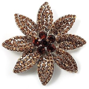 Citrine Swarovski Crystal Bridal Corsage Brooch (Silver Tone) by