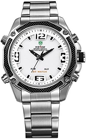 Forrader Weide 2306 Men's Military Sports Watch Full Stainless Steel Wristwatch Quartz Watch White Black