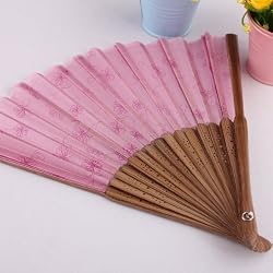 Folding Fan, Silk Hand Fan - Pink with Little Flower Printed, Gift Idea