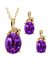4.72 Ct Oval Purple Amethyst Gold Plated Silver Pendant Earrings Set