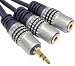 0.2m Delux 3.5mm To 2 x 3.5mm Splitter Cable ~ Professional Quality ~ Highly Pure Oxygen Free Copper (OFC) ~ 24k Gold Plated ~ Stylish Metalic Silver Plugs ~ Stereo Audio Adapter Lead ~ Male to 2 x Female