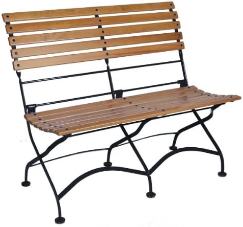 Furniture DesignHouse French Café Bistro 2-Seat Folding Bench Without Arms, Jet Black Frame, African Teak Wood Slats