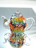 Murano Design Hand Glass Rainbow Pattern Teapot Art Sculpture PP-206 / K-039
