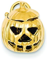 14K Yellow Gold 3D Jack-O-Lantern Charm Pumpkin Jewelry