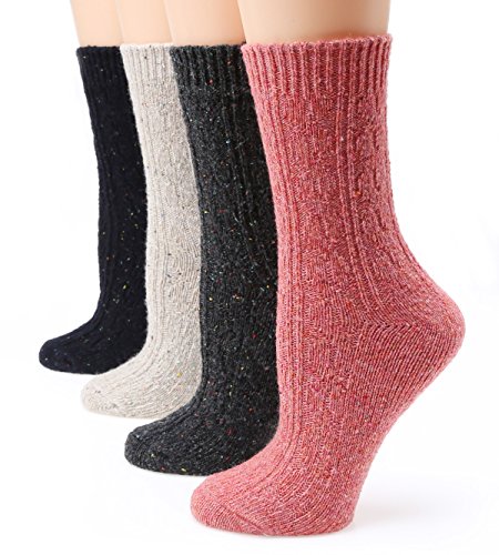 MIRMARU M-103-Women's Winter 4 Pairs Wool Blend Crew Socks Collection(Pink,Beige,Charcoal,Navy)