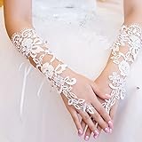 W8sunjs New White Lace Floral Bride Gloves Wedding Gloves Fingerless