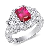 Classic Beauty 2.00 carats total weight Radiant Cut Created Ruby & White CZ Size 6 Gemstone Ring in Sterling Silver