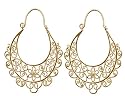 18k Gold Overlay Sterling Silver Floral Filigree Hoop Earrings
