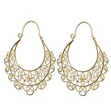 18k Gold Overlay Sterling Silver Floral Filigree Hoop Earrings