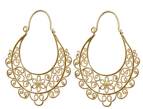 18k Gold Plated Sterling Silver Floral Filigree Hoop Earrings