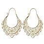 18k Gold Overlay Sterling Silver Floral Filigree Hoop Earrings