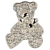 Teddy Bear Bow Silver-Tone Diamante Brooch Pin