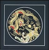 Susho, King Silk Art Handmade Silk Embroidery - Chinese Dragon and Phoenix - Black Mat Unframed Regular Size 14010B