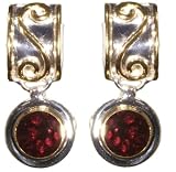 22k Gold Overlay Sterling Silver Garnet Scroll Design Earrings by Michou