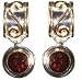22k Gold Overlay Sterling Silver Garnet Scroll Design Earrings by Michou