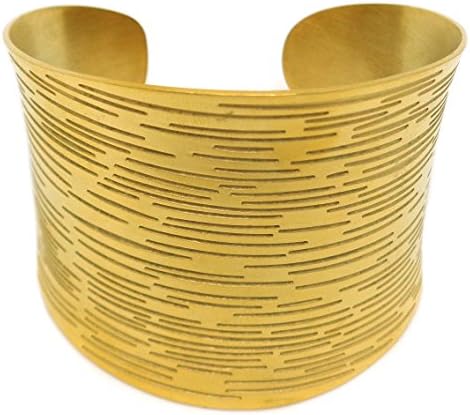 Stripe Action Lines Designer 2" Gold Stainless Steel Bangle Cuff Bracelet