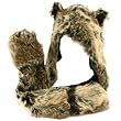 Adult Winter Faux Fake Animal Fur Scarf Trapper Hat with Paw Gloves Mittens Natural