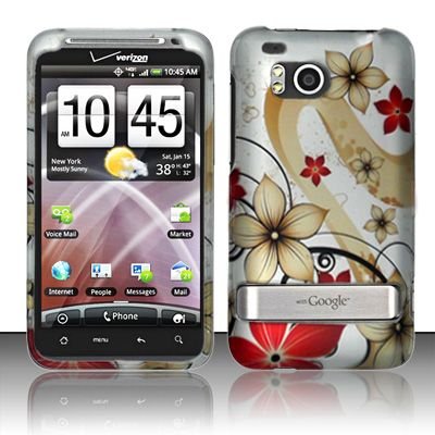 Blossoming Spring Flower Protective Hard Rubberized Case Cover Design for Verizon HTC Thunderbolt 4G + Free Car Charger with USB Port + Free Wrisdt Band Watch + Free Earphone