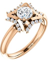 14K Rose Gold Round Cut Diamond Geometric-Inspired Ring -- LIFETIME WARRANTY