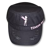Disney Fairies Ladies Tinkerbell Black Cadet Cap Hat with Pink Embriodery